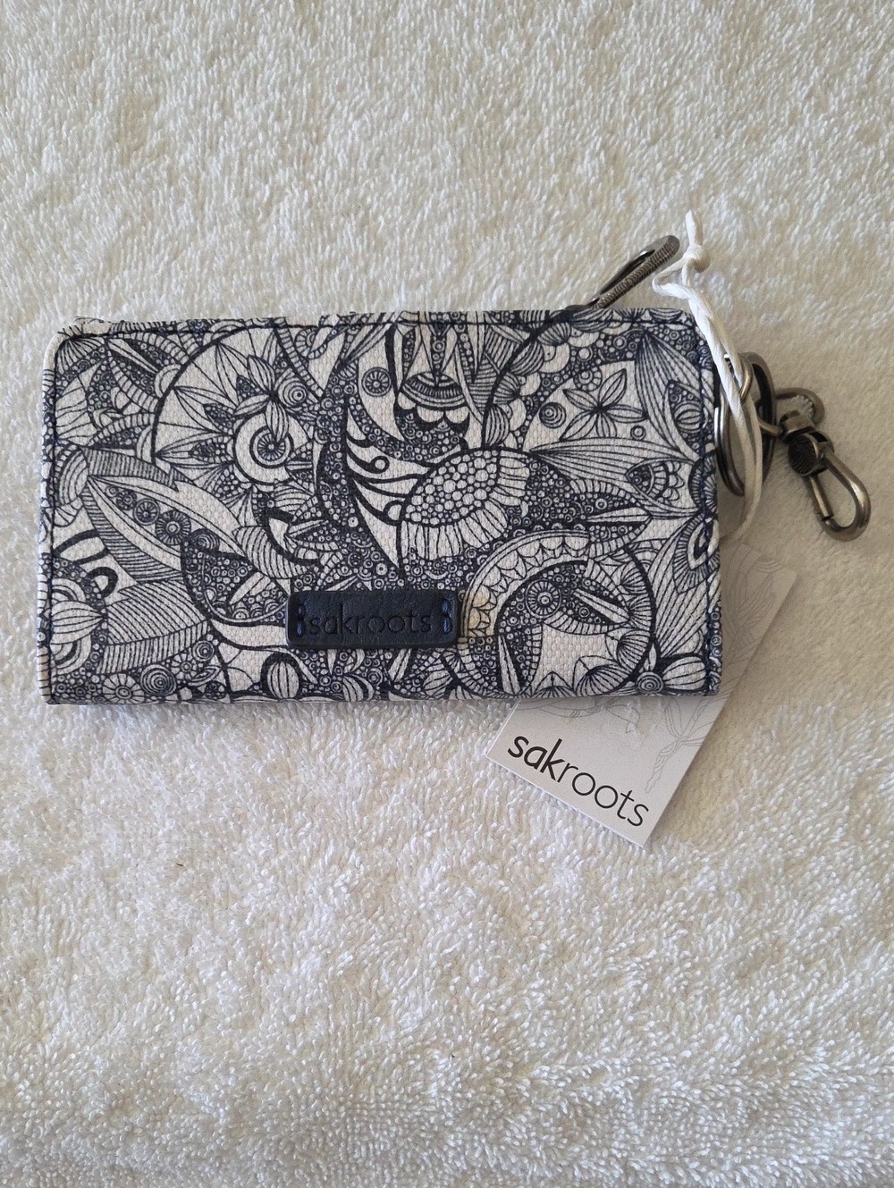 Sakroots Navy & White Floral Doodle Zip Pouch